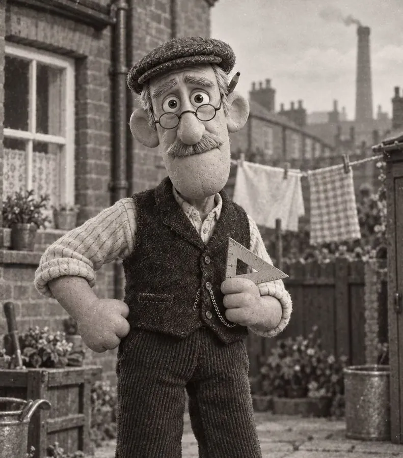 Arthur, Rufus's father, in waistcoat and spectacles